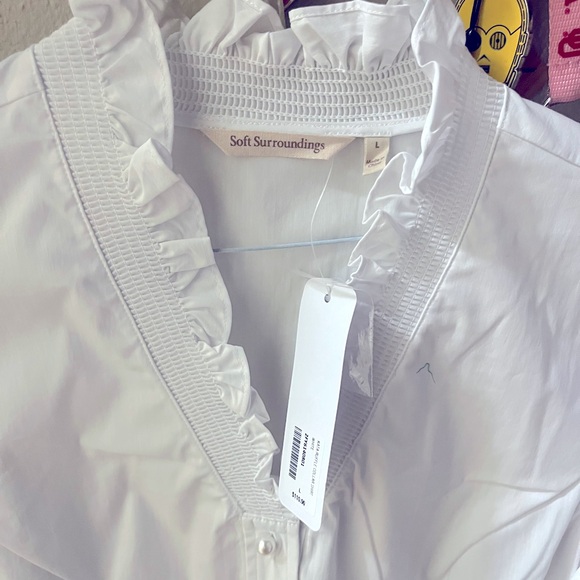 NWT SOFT SURROUNDINGS WHITE BLOUSE, ruffle, pearl buttons. - Picture 2 of 5